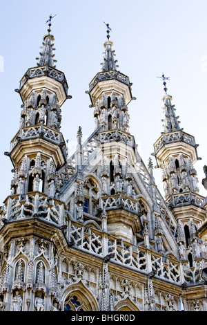 Il municipio gotico sul Grote Markt di Leuven, Belgio, Europa Foto Stock