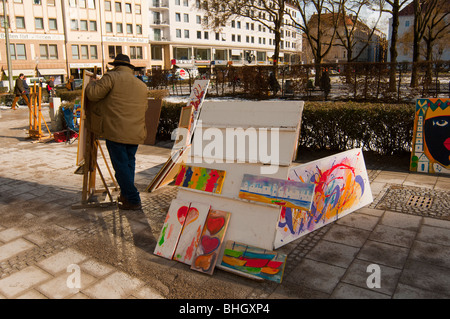 Arte di strada in vendita nel centro di Monaco. Germania. Foto Stock