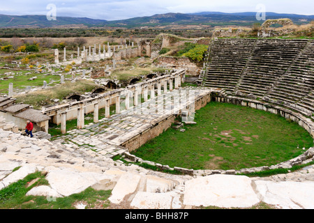 Il grand antico anfiteatro romano di Aphrodisias, Turchia Foto Stock