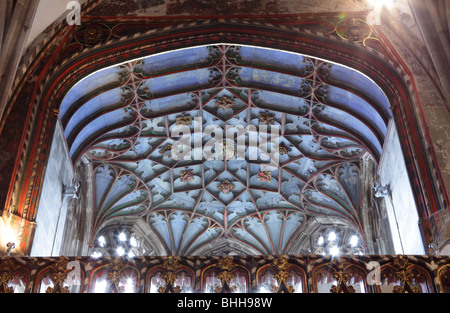 La bella adornata inizio inglese Chantry soffitto a Hereford cattedrale,parte della cappella della Madonna con il pubblico accesso negato. Foto Stock