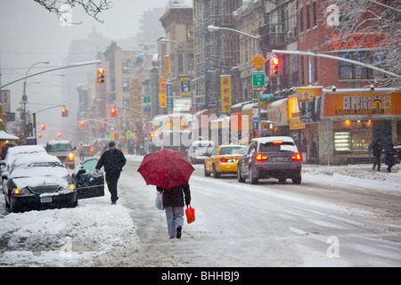 Tempesta di neve in Chinatown, Manhattan New York City Foto Stock