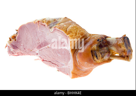 Oggetto su bianco - cibo carne di maiale gammon su un osso Foto Stock