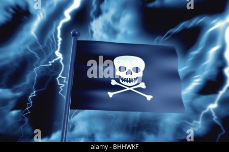 Bandiera pirata in una tempesta - Piratenflagge Gewitter im Foto Stock