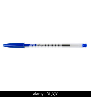 Blu penna bic shot su sfondo bianco Foto Stock