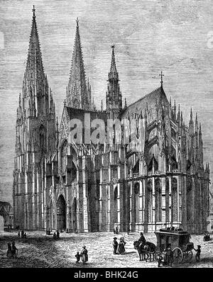 Geografia / viaggio, Germania, Colonia, chiese, cattedrale, vista esterna, lato sud-est, coro, incisione del legno, fine 19th secolo, gotico, architettura, chiesa, Renania, Regno di Prussia, Germania imperiale, storico, storico, persone, Foto Stock