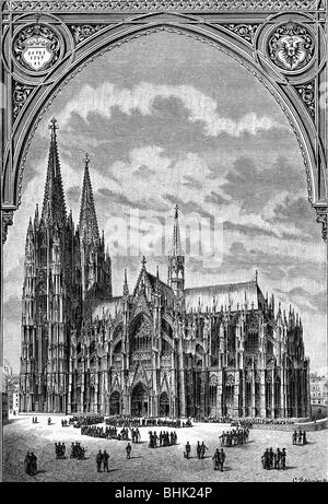 Geografia / viaggio, Germania, Colonia, chiese, Cattedrale, vista esterna, lato ovest, incisione del legno dopo disegno di G. Rehlender, 1880, Foto Stock