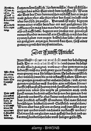 Eventi, guerra Dei Contadini tedeschi 1524 - 1526, dodici Articoli della Foresta Nera, Memmingen, 1525, prefazione, articolo 5th, facsimile, richieste, contadini, diritti umani, riforma, politica, Germania, 16th secolo, storico, storico, Foto Stock