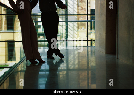 Maschio e femmina di colleghi in attesa di ascensore Foto Stock