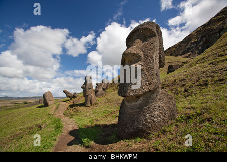 Moai su rapa nui o isola di pasqua sito patrimonio mondiale dell'unesco, Cile Foto Stock