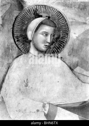 Francesco d'Assisi, San Giovanni Bernardone, pastore italiano (1182 - 1226), a mezza lunghezza, particolare di un affresco di Giotto, Foto Stock