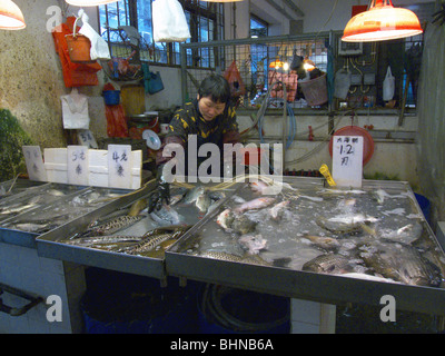 Cina pescivendolo nel mercato di Macao Foto di Julio Etchart Foto Stock