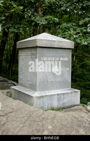 Immagine del xx Maine monumento su Little Round Top, Gettysburg National Military Park, Pennsylvania, USA. Foto Stock