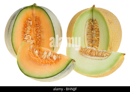 Grande taglia melone giallo isolato su sfondo bianco (percorso di clipping) Foto Stock