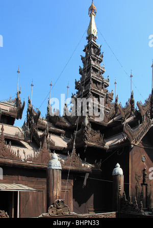 Myanmar Birmania, Mandalay Shwe In Bin Kyaung monastero in legno, Foto Stock