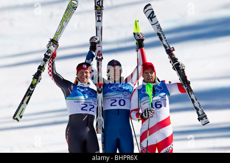 Bode Miller (USA), medaglia d'oro, Ivica Kostelic (CRO) argento, Silvan Zurbriggen (SUI), bronzo in uomini Super combinata Foto Stock