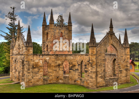 Le rovine della chiesa di Porto Arthur colonia penale, Tasmania, Australia Foto Stock