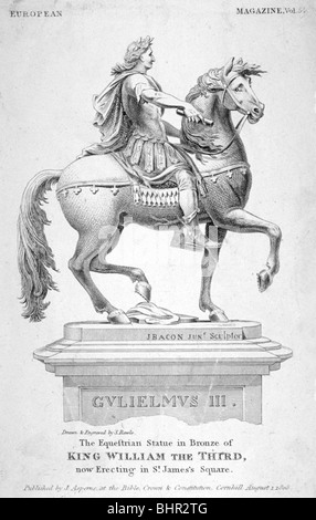 La statua equestre di re Guglielmo III di St James's Square, Londra, 1808. Artista: Samuel Rawle Foto Stock