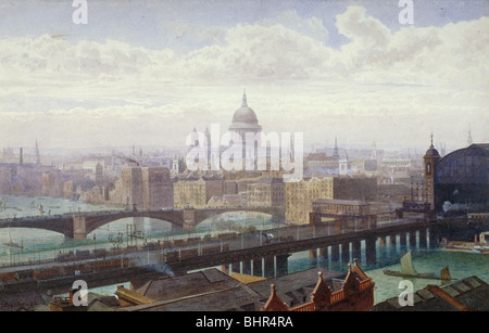 Cannon Street Railway Bridge e Southwark Bridge, Londra, 1892. Artista: John Crowther Foto Stock