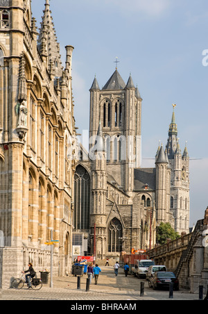 La Chiesa di San Nicola e la gotica post office, Gand, Fiandre, in Belgio, Europa Foto Stock