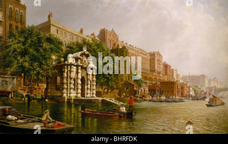 "York Water Gate e Adelphi dal fiume" 1872. Artista: Giovanni Scorrer O'Connor Foto Stock