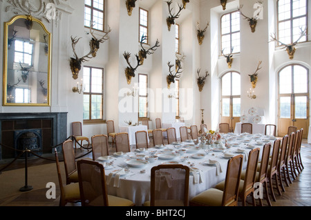 Schloss Moritzburg, innen Speisesaal, Dresda, Sassonia, Deutschland | Castello di Moritzburg, interno, sala da pranzo, Dresda, Germania Foto Stock