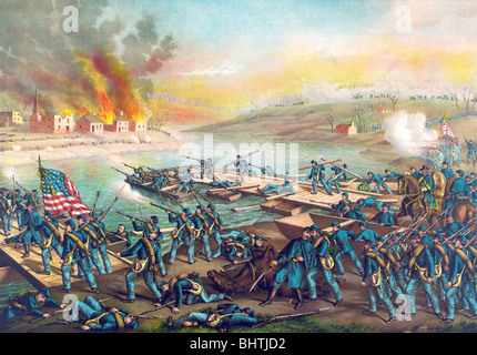 Litografia di stampa a colori circa 1888 raffigurante la battaglia di Fredericksburg durante la Guerra Civile Americana. Foto Stock