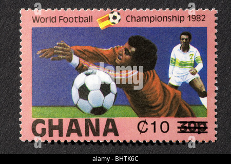 Timbro dal Ghana per la commemorazione del 1982 Campionato Mondiale di Calcio Foto Stock