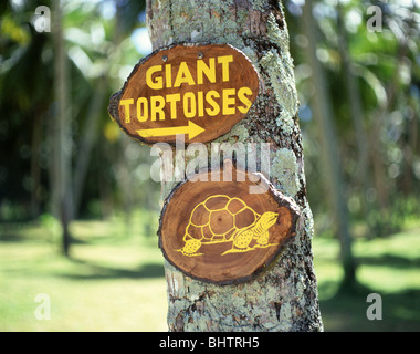 Tartarughe Giganti segno, La Digue isole interne, Repubblica di Seychelles Foto Stock