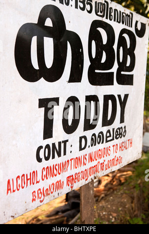 India Kerala, Alleppey, Alappuzha, lagune, locale toddy shop segno Foto Stock