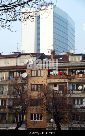 Fori di proiettile in un edificio, Sarajevo, Bosnia ed Erzegovina Foto Stock