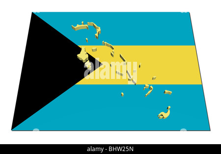 Bahamas 3D render mappa sulla loro bandiera illustrazione Foto Stock