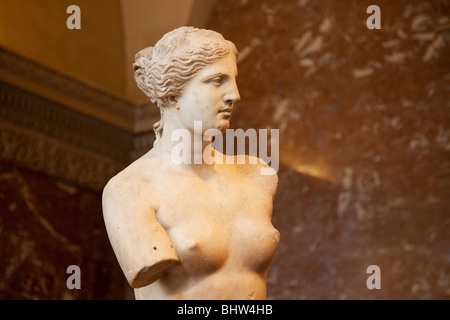 Venere di Milo scultura in mostra al Musee du Louvre, Parigi Francia Foto Stock