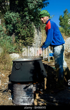 L'uomo facendo carruba ceratoniasiliqua in Libano Medio Oriente Asia Foto Stock