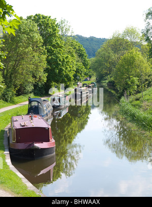 Barche in Kennet and Avon Canal nel villaggio di Claverton, Near Bath Avon Regno Unito Foto Stock