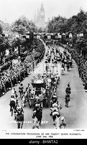 Queen Elizabeth II della incoronazione processione, Londra, 2 giugno 1953. Artista: sconosciuto Foto Stock