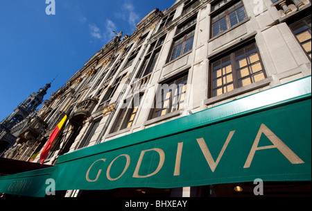 Cioccolato Godiva shop presso la piazza Grand Place di Bruxelles in Belgio Foto Stock