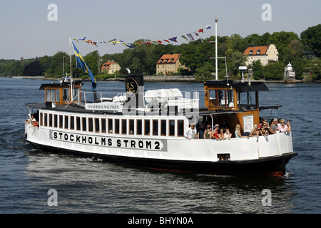 Barca Fjäderholmslinjen, Isola Fjäderholmarna, Stoccolma, Svezia Foto Stock