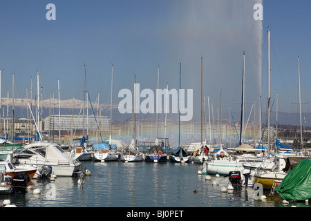 Il Jet d'Eau nel Lago di Ginevra, Svizzera Foto Stock