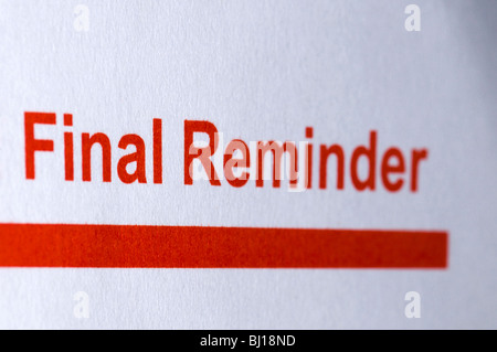 Un promemoria finale dall'Inland Revenue Foto Stock