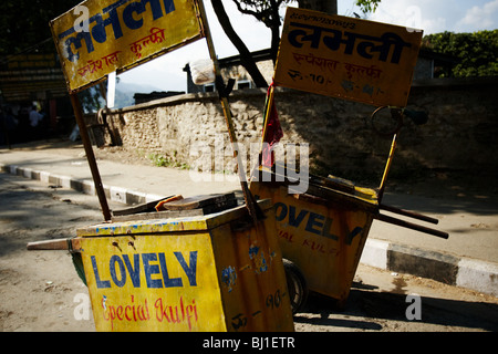 Wheelcarts utilizzato dai venditori ambulanti di vendere iced tratta in Pokhara, Nepal Lunedì 26 Ottobre, 2009. Foto Stock