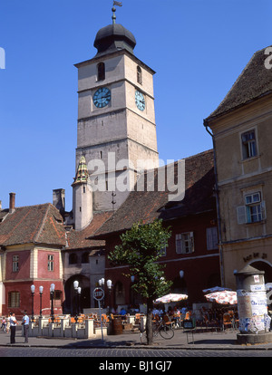 Consiglio Tower, Città Vecchia, Sibiu, Sibiu County, Transilvania, Romania Foto Stock