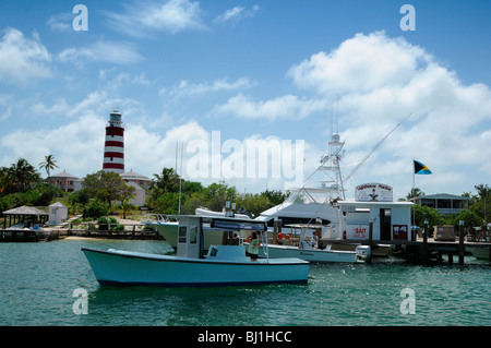 Il gomito Reef, faro di speranza comune, Abacos, Bahamas Foto Stock