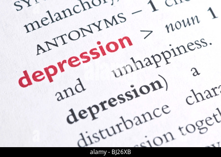 Definizione del dizionario della depressione Foto Stock