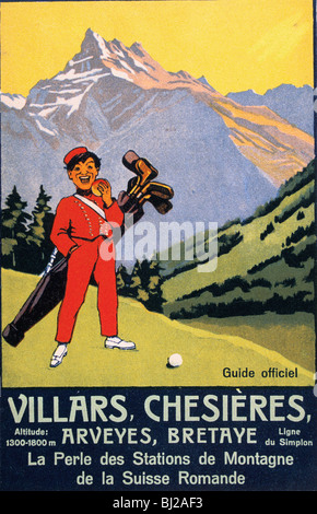 Stazione ferroviaria poster pubblicitari Vacanza golf, Swiss, c1920s-c1930s. Artista: sconosciuto Foto Stock