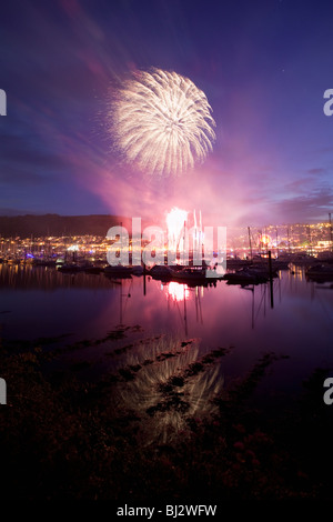 Regata di Dartmouth con esposizione di fuochi d'artificio tradizionali, (da) Kingswear, Devon, Inghilterra, Regno Unito Foto Stock