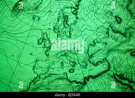 Un dettaglio di un sistema computerizzato meteo grafico che illustra la pressione atmosferica isobare in tutta l'Europa occidentale sul 16/9/91 Foto Stock
