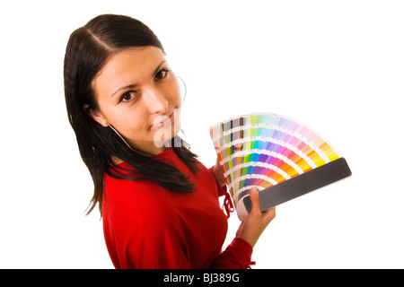 Foto di stock di una giovane donna che mantiene la guida a colori Foto Stock