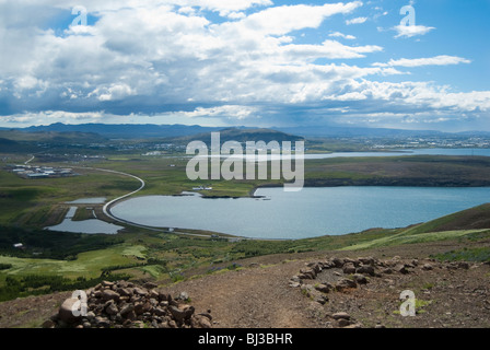 Vista da Mt. Esja, a sud-ovest di Islanda Foto Stock