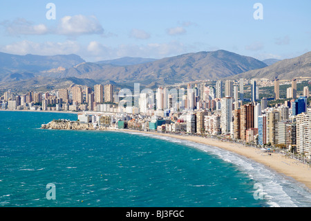 Mare, panoramica, grattacieli, Playa de Levante, di Levante Beach, Benidorm, Costa Blanca, provincia di Alicante, Spagna, Europa Foto Stock