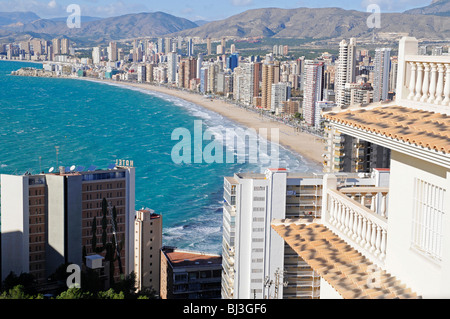 Mare, panoramica, grattacieli, Playa de Levante, di Levante Beach, Benidorm, Costa Blanca, provincia di Alicante, Spagna, Europa Foto Stock